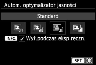 W przypadku obrazów JPEG korekcja jest przeprowadzana podczas rejestrowania obrazu. W trybach strefy podstawowej automatycznie jest ustawiany tryb [Standard].