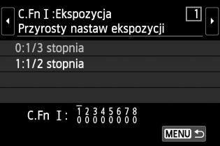 Użyj przycisku <U>, aby wybrać numer funkcji indywidualnej, a następnie naciśnij przycisk <0>. Zmień ustawienie według potrzeb.