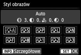 Użyj przycisku <U> lub obróć pokrętło <6>, aby wybrać żądany Styl obrazów, a następnie naciśnij przycisk <0>.