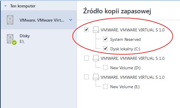 Aby utworzyć tę kopię zapasową, przejdź do trybu dysku i wybierz dysk twardy zawierający partycję systemową. Aby uzyskać szczegółowe informacje, zobacz Tworzenie kopii zapasowych dysków i partycji (s.