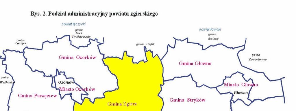 DZIAŁ 1. SYNTETYCZNA CHARAKTERYSTYKA GMINY 1.1. POŁOŻENIE I INFORMACJE OGÓLNE Gmina Zgierz położona jest w centralnej Polsce, w północnej części województwa łódzkiego.