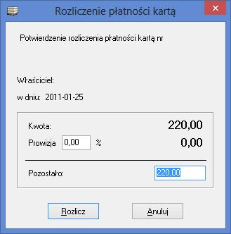 Rys. 59. Rozliczanie należności z karty płatniczej. 11.2.2. Wyszukiwanie należności z kart. Wyszukuje żądaną należność na podstawie zadanego ciągu znaków (np. daty transakcji). 11.2.3.