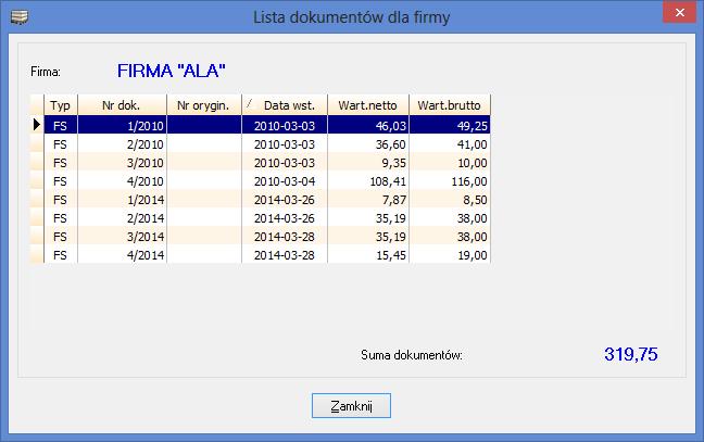 Rys. 7. Lista dokumentów powiązanych z firmą. 5.1.6. Wyszukiwanie firmy w kartotece.