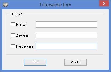 Rys. 9. Okno filtrowania kartoteki firm. 5.1.9. Sortowanie kartoteki firm. Funkcja sortowania służy do wyświetlenia kartoteki według określonej kolejności.