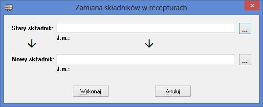 szybkiej zamiany jednego składnika na inny w dużej ilości receptur.