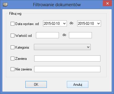 10.1.7. Filtrowanie listy dokumentów PZ. SOGA System Obsługi Gastronomii Filtrowanie listy dokumentów PZ można przeprowadzić według trzech kryteriów, tj.