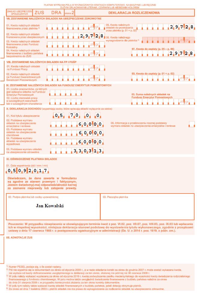 dokumentów dla płatnika składek, który