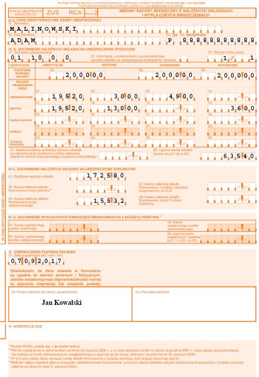 płatnika składek, który rozlicza składki za