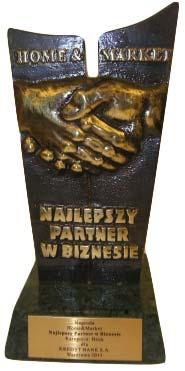 NAJLEPSZY PARTNER W BIZNESIE 2011 Kategoria Bank dla Przedsiębiorstw. Nagroda przyznana przez miesięcznik Home&Market z którymi zgłaszają się klienci.