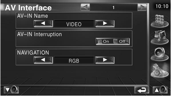 Menu konfiguracyjne Konfiguracja interfejsu AV Można ustawić parametry interfejsu audiowizualnego (AV).