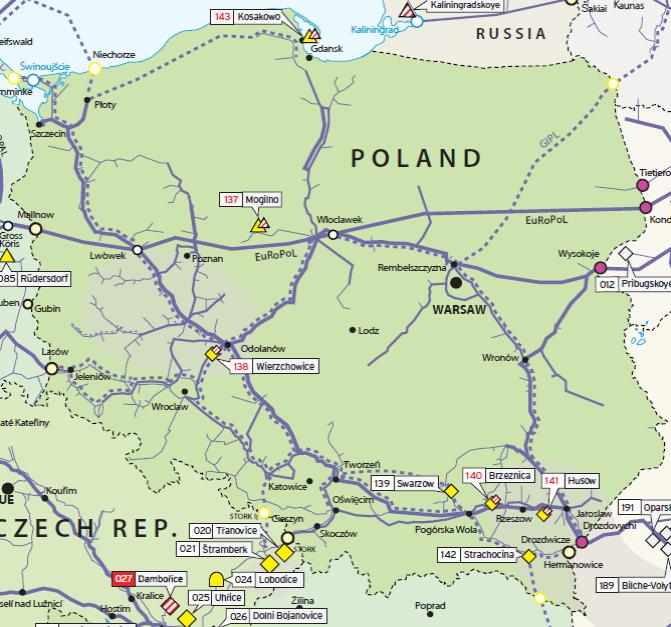 Zdolności przesyłowe na połączeniach transgranicznych (mld m 3 na rok, dane za 2013 r.