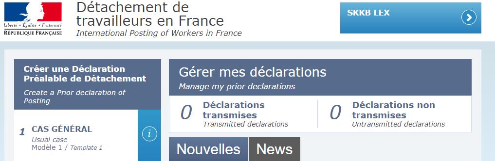 Wracamy na stronę główną i klikamy na Détachement de travailleurs en France W ten sposób sprawdzamy, czy deklaracja