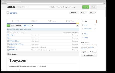 Łatwa integracja systemu Biblioteki tpay.com Dzięki udostępnionym bibliotekom możliwe jest zintegrowanie szybkich płatności tpay.