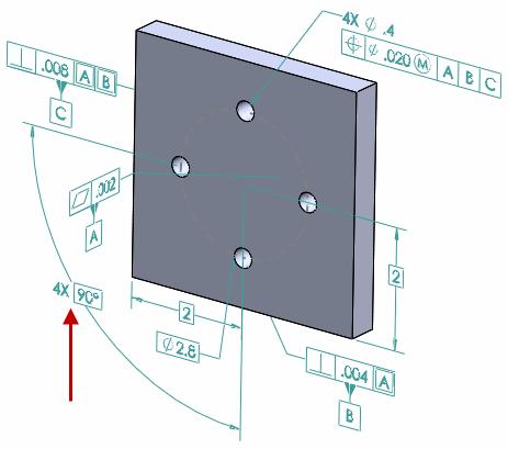 DimXpert Wymiarów Używanie biegunowych schematów wymiarowania dla części z tolerancją położenia i kształtu Narzędzie DimXpert Schemat autowymiarowania obsługuje biegunowe schematy wymiarowania.