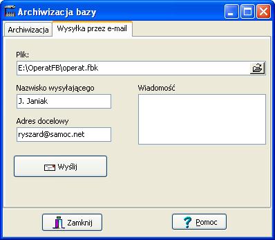 Kliknięcie przycisku "Archiwizuj" spowoduje uruchomienie programu archiwizującego FireBird i utworzenie pliku z rozszerzeniem FBK.