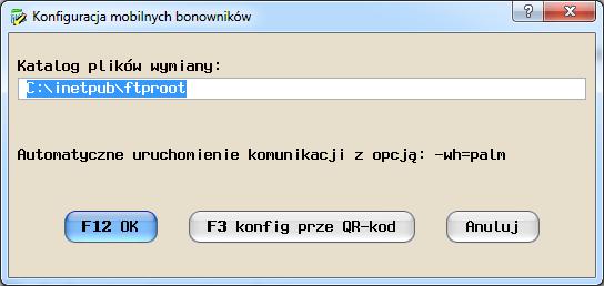 Po wybraniu F3 konfig przez QR-kod pojawi się okno z parametrami konfiguracyjnymi bonownika na podstawie których zostanie wygenerowany kod QR.