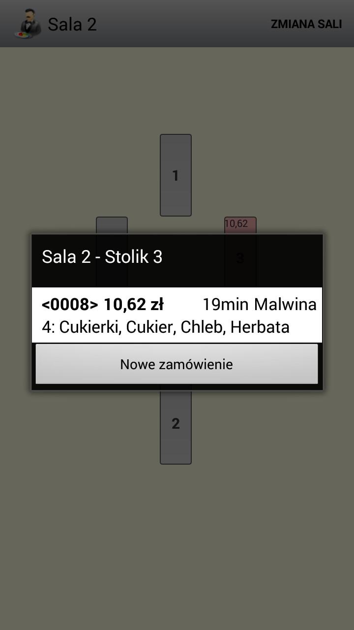 Jeśli do zamówienia były pobrane produkty wymagające przygotowania w kuchni, od razu zostaną one przesłane do kuchni. Następnie program powróci do okna sali.