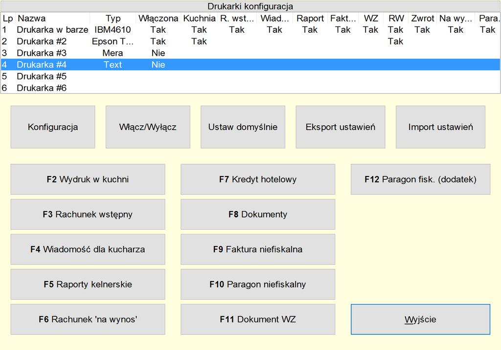 Konfiguracja drukarek kuchennych Menu: Bistro > Konfiguracja > Konfiguracja drukarek kuchennych Menu: Bistro > Restauracja > F4 Konfiguracja > F8 Drukarki kuchenne Bistro umożliwia zdefiniowanie 6