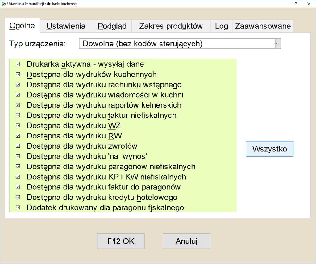 Eksport ustawień opcja służy do wyeksportowania stworzonych przez użytkownika ustawień konfiguracji drukarki kuchennej, do pliku. (*.