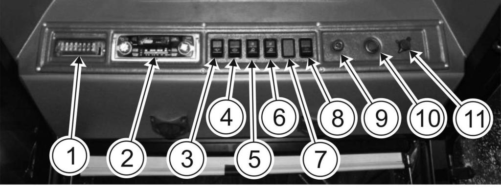 przedniej; 5- włącznik przednich reflektorów roboczych kabiny; 6- włącznik tylnych reflektorów roboczych kabiny; 7- włącznik niewykorzystany; 8- - włącznik