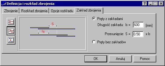 strona: 132 RCAD Żelbet wersja 7.1 - Podręcznik użytkownika W trakcie rozkładu zbrojenia głównego może zaistnieć sytuacja, gdy zastosowane powinny zostać zakłady zbrojenia.