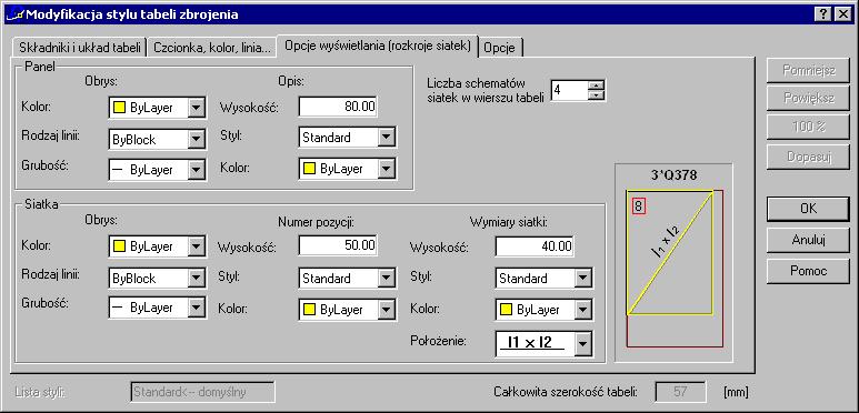 strona: 190 RCAD Żelbet wersja 7.1 - Podręcznik użytkownika Opcja Tabela podsumowująca wg typów stali w układzie: wierszy lub kolumn dostępna jest jedynie dla tabeli PODSUMOWUJĄCEJ.