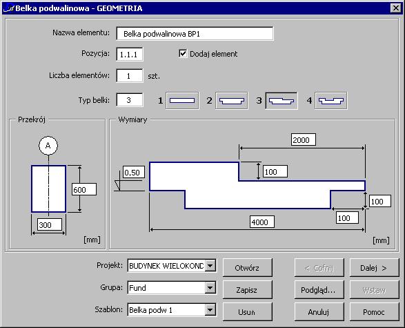 strona: 274 RCAD Żelbet wersja 7.1 - Podręcznik użytkownika Na ekranie pojawia się okno dialogowe pokazane na poniższym rysunku.