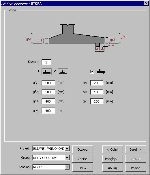 RCAD Żelbet wersja 7.1 - Podręcznik użytkownika strona: 283 mury z nachyloną stopą. Warto tutaj dodać, że wymienione cechy muru oporowego mogą być ze sobą łączone tzn.