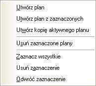 Aby usunąć plan naleŝy zaznaczyć interesujący nas plan na liście po lewej stronie, zostanie wtedy uaktywniony przycisk Usuń plan. Po naciśnięciu przycisku plan zostanie usunięty.