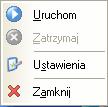 Rys. 141: Menu podręczne serwera EDS Uruchom włącza serwer (nieaktywne, gdy serwer jest uruchomiony); Zatrzymaj wyłącza serwer (nieaktywne, gdy serwer jest zatrzymany); Ustawienia opcje serwera tj.