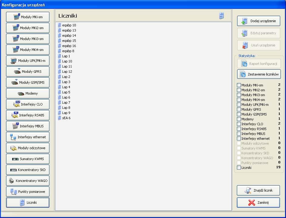 Rys. 29: Okno konfiguracji urządzeń 5.2.1 Parametry konfiguracyjne liczników Parametry konfiguracyjne dla liczników (Rys.