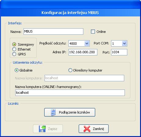 Rys. 46: Okno parametrów interfejsów MBUS 5.2.11 Parametry konfiguracyjne modułów GSM/SMS Parametry konfiguracyjne modułów GSM/SMS (Rys.
