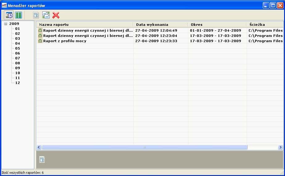 8.9 MenadŜer raportów MenadŜer raportów dostępny w menu "Narzędzia" (Rys. 74) słuŝy do zarządzania utworzonymi i zapisanymi wcześniej raportami na dysku.