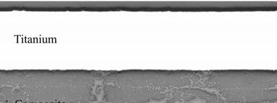 Microscopic observations of the interface, which directly influence the quality of bonding, indicate that in both cases quite good bonding between the polymer composite and the titanium sheet was