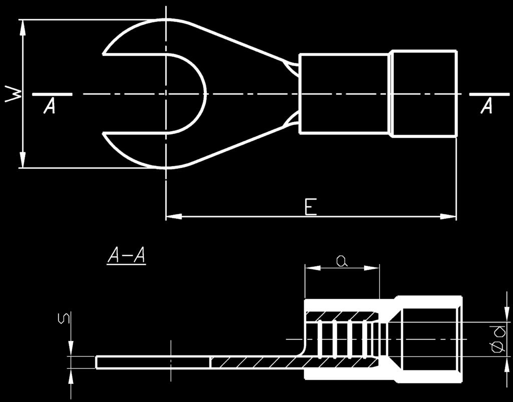 Końcówki widełkowe izolowane KWI Izolacja poliamid 6.6; poliwęglan wyróżnik PC. Temp. pracy -30 +95 ºC poliamid 6.6; -50 +120 ºC poliwęglan Wykonanie DIN 46237 dotyczy tylko części rurkowej.