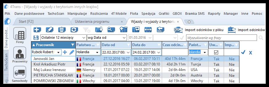 83 i wyjazdów z terytorium innych krajów w oknie ustawień programu "Rozliczenia" -> "Minimalne wynagrodzenie - inne kraj e" dla opcj i: W trakcie wyliczenia ewidencji pobieraj odcinki i państwa