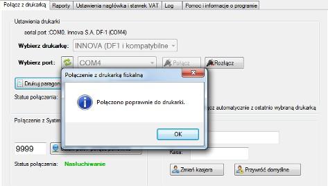 fiskalna są gotowe do dalszej pracy. W celu poprawnego rozłączenia z drukarką należy najpierw nacisnąć przycisk Rozłącz a dopiero potem wyłączyć urządzenie. 6.