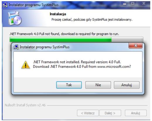 Podczas instalacji zostanie wykryte, czy użytkownik ma zainstalowany dodatek.net 4.0.