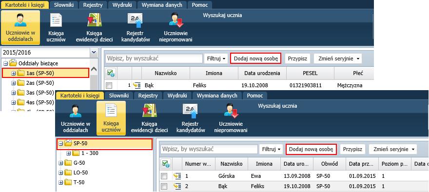 UONET+. Jak zarejestrować użytkownika w bazie systemu UONET+? 3/7 Wybór widoku ma wpływ na sposób grupowania uczniów.