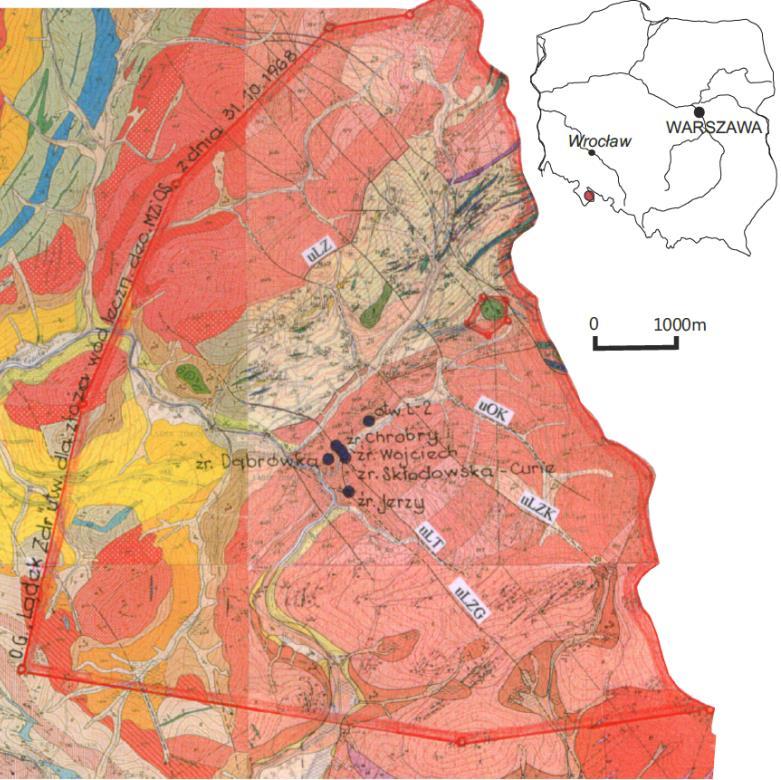 Położenie obszaru górniczego termalnych wód leczniczych Lądka-Zdroju na tle budowy geologicznej metamorfiku Lądka-Śnieżnika B L O K M O N O K L I N A P R Z E D S