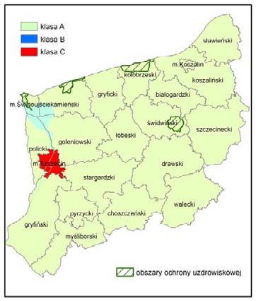 Wyniki klasyfikacji stref województwa zachodniopomorskiego pod kątem poziomów stężeń pyłu PM10 w latach 20
