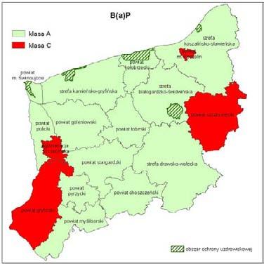 Mapa VII.3.2. Roczna ocena jakości powietrza za 2007 r.