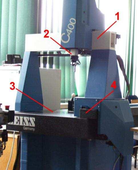 Współrzędnościowa maszyna pomiarowa C400 firmy Carl Zeiss (rys 4) jest konstrukcją portalową, (z bocznym napędem portalu) Charakteryzuje się ona zakresem pomiarowym w osiach: X 380 mm, Y 450 mm, Z