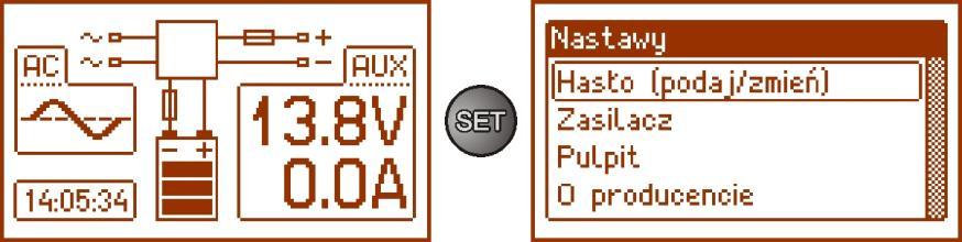 6. Nastawy zasilacza. Zasilacz posiada menu konfiguracyjne z poziomu którego można dokonać konfiguracji ustawień poprzez zmianę albo aktywację niektórych parametrów.