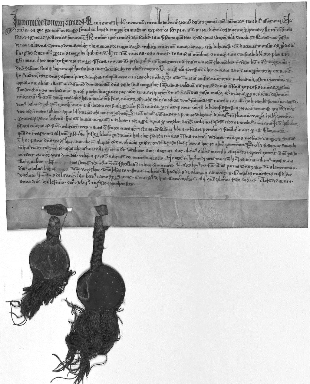 8 Jan Sroka, Włodzimierz Rączkowski Ryc. 1. Akt lokacyjny miasta Sławna z 22 maja 1317 roku (Landesarchiv Greifswald, Rep.