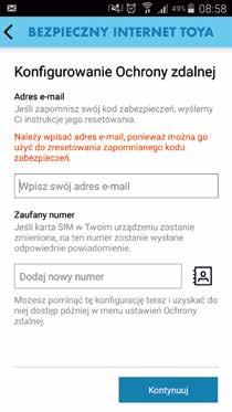 W kolejnym kroku należy ustawić adres e-mail i opcjonalnie numer zaufanego telefonu komórkowego.