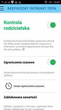 Kontrola rodzicielska Funkcja Kontrola rodzicielska umożliwia ustawienia