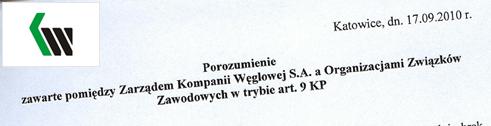 Przed godziną przedstawiciele dwunastu organizacji związkowych działających na szczeblu Kompanii Węglowej (KW) podpisali porozumienie z Zarządem Spółki w kwestiach będących przedmiotem toczącego się