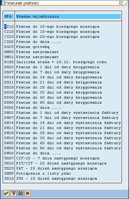 Warunek płatności 12. Kliknij dwukrotnie, np. DS14, a następnie potwierdź klawiszem ENTER. 13. Wypełnij poniższe pola w odpowiedni sposób: For. płat. R For. płat. forma płatności, którą odczytujemy z faktury, wskazówki dot.