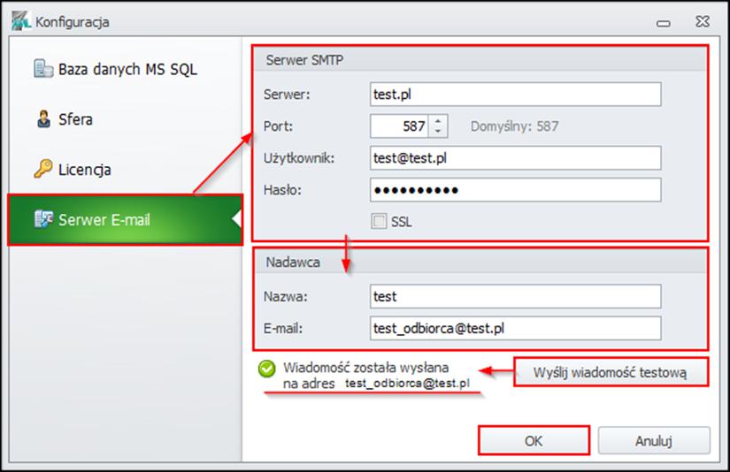 6 Konfiguracja serwera poczty e-mail Użytkownik ma możliwość skonfigurować w programie konto pocztowe w celu wysyłania wiadomości e- mail z informacjami o błędach.